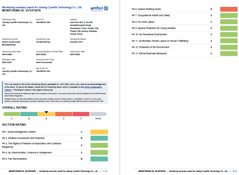 Cyanlite is BSCI verified LED lighting manufacturer