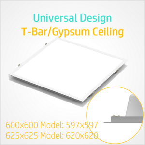 Cyanlite Universal design LED panel light for both T-bar and Gypsum board installation